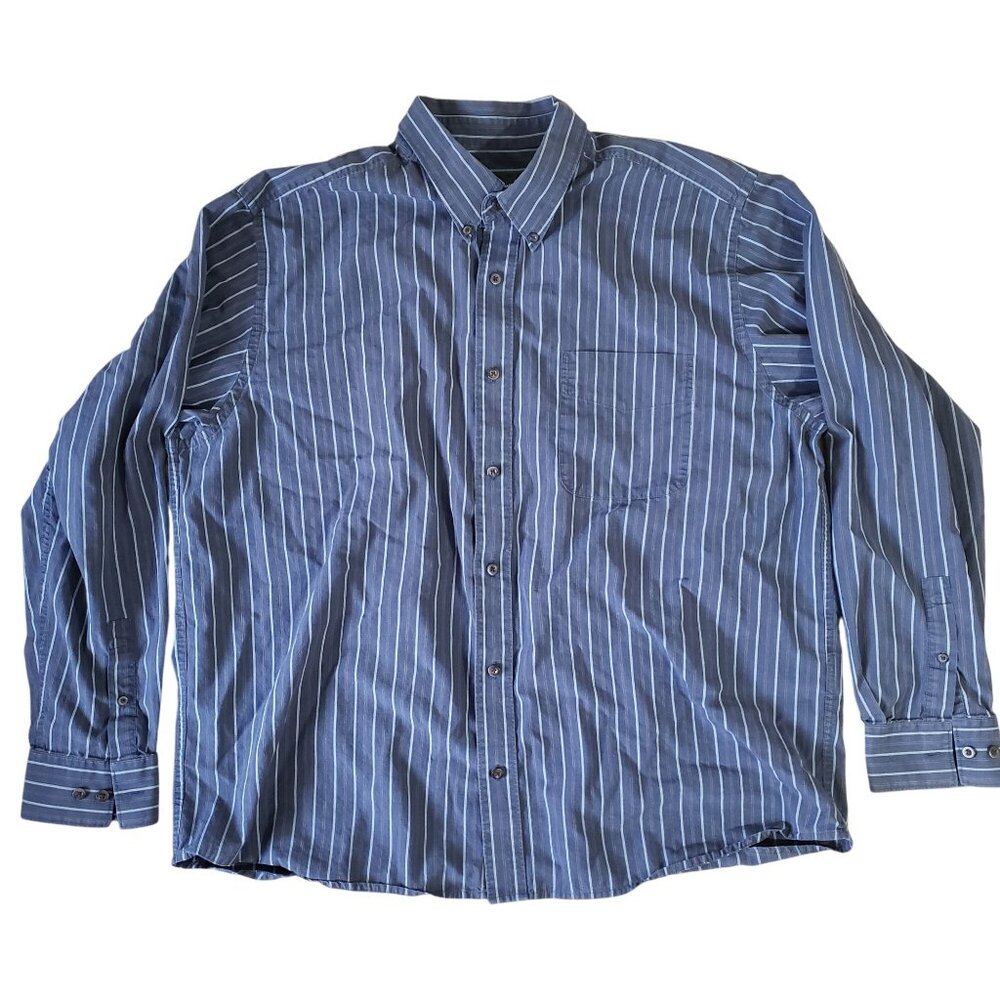 Eddie Bauer Mens Relaxed Fit‎ Blue Striped Button-Up Shirt Size XL Cotton Office